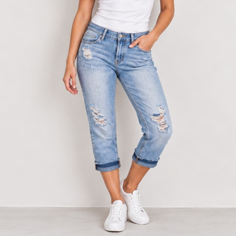 Indigo Rein Stretch Skinny Cropped Jeans Juniors Size 13 Distressed Casual